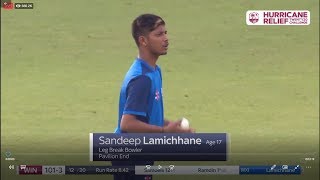 Sandeep lamichhane bowling in World xi vs WI [upl. by Nauq]