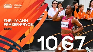 Unstoppable ShellyAnn FraserPryce runs 1067  Continental Tour Gold Székesfehérvár [upl. by Sathrum]