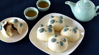 How to Make Panda Anman 饅頭 Manjyu using a frying pan Steamed Buns with Red Bean Paste パンダあんまん [upl. by Luy]