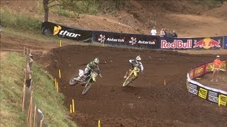 Villopoto Passes Stewart in Moto 1 at Washougal [upl. by Enilegnave]