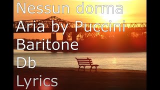 Nessun Dorma KARAOKE Piano Accompaniment Baritone Db [upl. by Ynnohj]