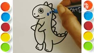 Little cute Dino drawing painting  easy drawing ideas for beginners  Colouring n fun [upl. by Tessi]