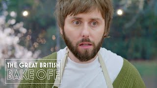 Bake Off Completed it mate James Buckley hits the tent  The Great Stand Up To Cancer Bake Off [upl. by Fitting96]