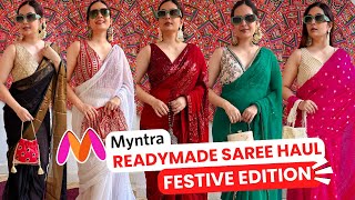 Myntra Ready to Wear Pre Draped Saree Haul  Readymade Partywear Sarees  Mahima Giri [upl. by Breskin]