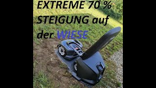 EXTREME Steigung 70 Husqvarna Mähroboter Automower 435X Wiese Mähen geht das Baumstupf festgefahren [upl. by Sefton]