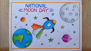 National Moon Day poster drawing easy Chandra Dinam drawing International Moon Day drawing [upl. by Scrivens688]