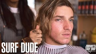 Surf Dude Hairstyle amp Haircut Tutorial featuring Tilly Maddison at Johnnys Chop Shop [upl. by Martens]