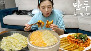 Real Mukbang Korean dumplings Shrimp Kimchi Pork ☆ Vegetables in Spicy Sauce recipe [upl. by Henrieta]