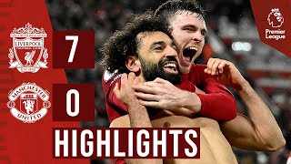 HIGHLIGHTS Liverpool 70 Man United  Salah breaks club record as Reds score SEVEN [upl. by Oznofla503]