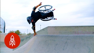 Wheelz in the Air Hitting the Skatepark on a Wheelchair [upl. by Nodnal635]