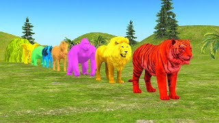 Paint Animals Game With Gorilla Cow Tiger Lion Elephant Fountain Crossing  Animal Game Animation [upl. by Ymeraj879]