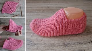 Бесшовные удобные следки спицами  Seamless slippers knitting pattern [upl. by Atteselrahc12]