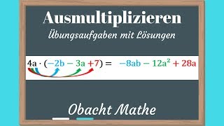 Ausmultiplizieren  Übungsaufgaben mit Lösungen  Rechnen mit Termen  ObachtMathe [upl. by Treboh]