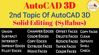 Autocad 3D Solid Editing  Solid editing Command  Solid Editing in Autocad 3D [upl. by Razec124]