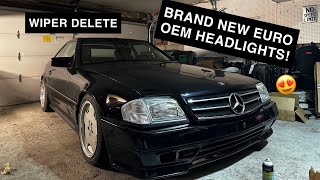 1997 Mercedes SL500 R129 Euro Spec Headlights Install  Wiper Delete [upl. by Nosyt]