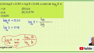 Logaritmo de 3 na base 2  mudança de base [upl. by Kcirtap]