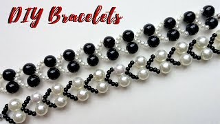 Jewelry making tutorial White and black bracelets DIY JEWELRY [upl. by Adnaugal]