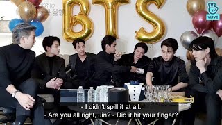 ENG SUB Grammy 2022 BTS after party with army Jin hurt his injured finger [upl. by Nerfe]