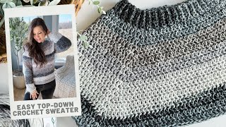 Easy TopDown Seamless Crochet Sweater for Beginners  Free Crochet Pattern [upl. by Beitch]