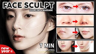 🥳 New Year Face Sculpt  Get Bigger Eyes Slim nose Beautiful lips Cheekbones and Jawline Shaping [upl. by Foy]