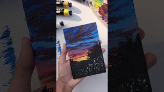 arteza acrylic  landscape acrylicpainting canvaspainting sunset artshorts landscapepainting [upl. by Annaohj190]