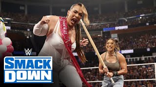 Michin ruins Nia Jax’s celebration with Kendo stick attack SmackDown highlights Aug 16 2024 [upl. by Ibot]