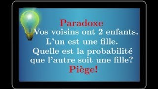 Probabilité conditionnelle • paradoxe des 2 enfants • Un problème très classique [upl. by Mccollum]