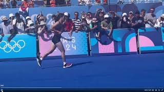 Huge crowds celebrate the final finisher Kinzang Lhamo in the womens marathon  the Paris Olympics [upl. by Kittie]