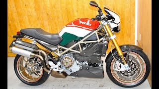 Ducati Monster S4Rs Testastretta Tricolore exhaust sound and detailsモンスターＳ４ＲＳテスタストレッタ詳細純正マフラー音 [upl. by Nedrob556]