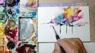 simple easy Loose watercolor modern Landscape beginners tutorial [upl. by Nahsaj]