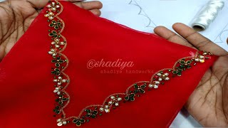 Simple zardosi hand embroidery neck designchristmas special hand embroidery neck design [upl. by Anekam651]