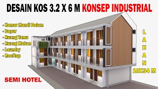 DESAIN KOS KOSAN 32 X 6 M KONSEP INDUSTRIAL  Kamar Mandi Dalam Dapur Ruang Tamu amp Laundry [upl. by Ecyac]