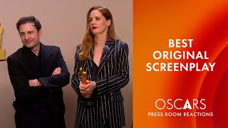 Best Original Screenplay  Anatomy Of A Fall  Oscars 2024 Press Room Speech [upl. by Nimsay]