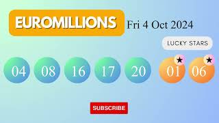 EuroMillions Draw Results on Fri 4 Oct 2024 The National Lottery UK [upl. by Beaver]