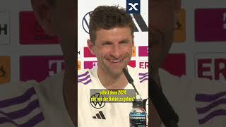 Thomas Müller witzelt über sein Karriereende 😅😂 shorts fussball [upl. by Luap]