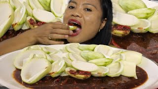 SOUR GREEN THAI MANGO WITH MIX SPICY BAGOONG ALAMANG PLARA SAUCEPINOY MUKBANG [upl. by Idna]