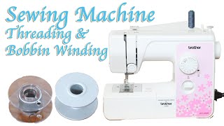 PORTABLE SEWING MACHINE THREADING GUIDE amp BOBBIN WINDING  BROTHER TOP LOAD BOBBIN [upl. by Anaher]