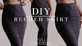 DIY RUCHED SKIRT How To Sew Ruched Skirt With Elastic  Full sewing tutorial howto diy fashion [upl. by Kev823]