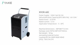 RYCM 60C Mobile Condensate Commercial Dehumidifier  Portable Moisture Control by Yakeclimate [upl. by Aleka]