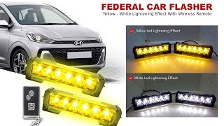 Federal Car Flasher Yellow amp white Lighting Effect 15 Modes With Smart Remote Control Pack of 2 [upl. by Enyak]