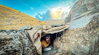 Construction of a wonderful shelter for survival in the mountains Warm shelter with fireplace [upl. by Anelah]