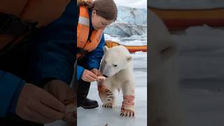 Sailors heroic rescue saves severely injured bear cub trapped in old fishing netpolarbear [upl. by Herman]