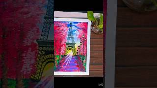 Spring time cherry blossom Trees 🍁🍁with Eiffet Tower acrylic paintingnaturelovers eiffeltower [upl. by Ecad]