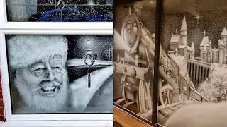 SNOW ARTIST Creates Incredible Christmas Window Scene [upl. by Brose]