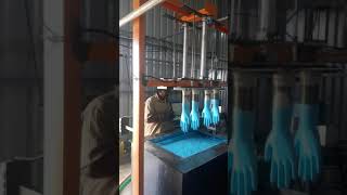 Nitrile powder free exam gloves production semi auto line capacity 60000 nos day [upl. by Ellinej]