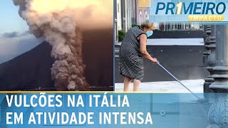 Vulcões na Itália formam rastro de fumaça e espalham cinza nas ruas  Primeiro Impacto 050724 [upl. by Aikit]