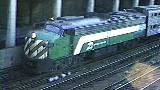 Watching Trains in Chicago around Union Station Oct1990Amtrak BN Metra [upl. by Seraphim]