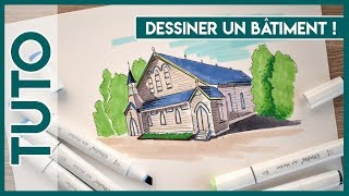 Tuto dessin dessiner un bâtiment avec 2 points de fuite [upl. by Uol384]