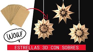 Como hacer ESTRELLAS 3D DE NAVIDAD con bolsas de PAPEL  COPOS de NIEVE DIY [upl. by Asiul]