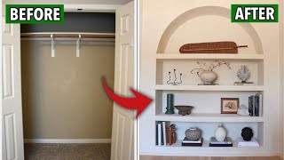 TURNING A SMALL CLOSET INTO AN ARCHED BUILT IN SHELF [upl. by Nnylrats]